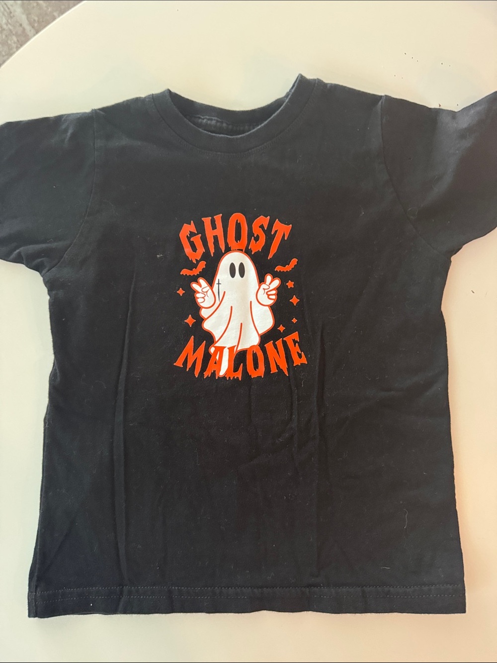 Ost Black Tee with White Ghost and Orange 'Ghost Malone' Graphic